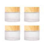 Furnido 4 Paket 50 Gram/1.7 oz Buzlu Cam Krem Kavanoz, Boş Makyaj Kozmetik Konteyner Kavanoz Pot Ahşap Tahıl Kapaklı Yüz Kremi Kozmetik Göz Farı-ÜCRETSİZ 4 Plastik Pick Stick