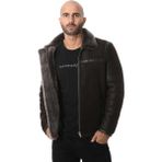 Furniq UK Erkek Kahverengi İçi Gri Kürklü Süet Ceket - Kahverengi - Gri - 2XL