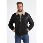 Furniq UK Erkek Siyah İçi Zencefil Kürklü Deri Ceket - XL - Siyah - Krem