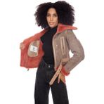 Furniq UK Kadın Bej Kısa Mercan Kürklü Süet Ceket - 2XL