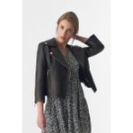 Furniq UK Kadın Siyah Kısa Kollu Biker Ceket - XL