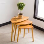 Furnirem Elips Yan Sehpa 3'lü Zigon Set, Masif Doğal Ahşap - Meşe