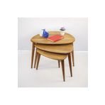 FurniTreasure Ercol Style Masif Gerçek Meşe Ağacı Zigon Orta Sehpa Takımı, Oturma Odası Mobilya, Zigon 3^lü Set