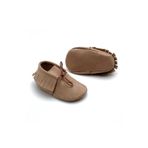 furomebebe Kız / Erkek Sütlü Kahve Camel Renk El Yapımı Bağcıklı Süet Makosen Ayakkabı
