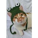 Furrever Crochet Kurbağa Bere Yeşil Örgü Kedi Köpek Şapkası Evcil Hayvan Şapkası Pet Aksesuarları