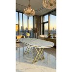 Fursimo Aspen Serisi Yemek Masası 90X170 cm | Lake Panel | 1.sınıf Mdf - Beyaz Mermer - Gold - 90 x 170