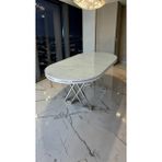 Fursimo Aspen Serisi Yemek Masası 90X170 cm | Lake Panel | 1.sınıf Mdf - Beyaz Mermer - Krom Ayak - 90 x 170