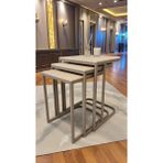 Fursimo Traven Serisi Traverten Membran Mdf Kaplama Cappuccino Renk C Ayaklı 3’lü Zigon Sehpa - Traverten Desen - Cappuccino Ayak