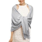 FURTALK Kadın ipek şal pashmina şal ve şal düğün misafir hediyesi gelin nedime hediyesi gece elbisesi şal, Silver Grey, Ölçü Birimi