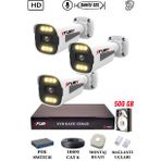 Fury 3 Kameralı Ip Güvenlik Kamerası Seti Sesli 4mp Gece Renkli Su Geçirmez 1506S 500GB
