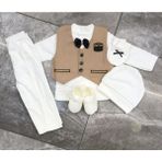 Furya Kids Kabeli Erkek Bebek Mevlütlük Kıyafeti Hediyelik Eldivenli Patikli Erkek Mevlütlük - 0 - 6 Ay - Açık Kahverengi