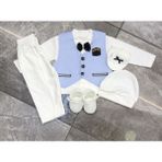 Furya Kids Kabeli Erkek Bebek Mevlütlük Kıyafeti Hediyelik Eldivenli Patikli Erkek Mevlütlük - 0 - 6 Ay - Açık Mavi