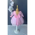 Furya Kız Bebek 0-6 Ay Gelinlik Elbise 4 Lü Mevlütlük Set Uzun Kollu Dantelli Premium Mevlütlük Elbise - Pembe - 0 - 6 Ay