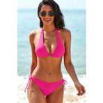 Fuşya Belden, Boyundan Bağlamalı Ve Ayarlanabilir Külotlu Üçgen Bikini Mayo Takımı
