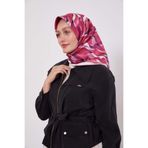 Fuşya Ebruli Desen Twill İpek Eşarp