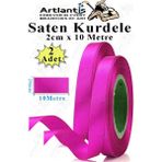 Fuşya Kurdele Saten 2 cm 10 Metre 2 Adet Saten Kurdela Parlak Hediye ve Süsleme Şeridi Süs Paketleme Çiçek Saç El - 2cm x 40 metre - Standart
