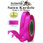 Fuşya Kurdele Saten 2 Cm 10 Metre 2 Adet Saten Kurdela Parlak Hediye Ve Süsleme Şeridi Süs Paketleme Çiçek Saç El
