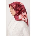 Fuşya Lotus Çiçek Twill İpek Eşarp