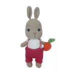 Fuşya Pembesi Tulumlu Havuçlu Bal Yanak Tavşan Amigurumi Organik Oyuncak