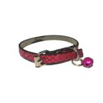Fuşya Rengi Anakonda Desen Derili 1 Cm Metal Kilit Tokalı Zilli Kedi Tasması