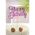 Fuşya Renk Happy Birthday Yazılı Pasta Süsü