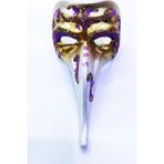Fuşya Renk Işlemeli Seramik Malzemeden Imal Venedik Uzun Maske Magnet - Lisinya - 001-Renkli
