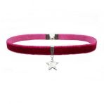 Fuşya Renk Kadife Kadın Yıldız Choker Kolye