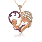 Fuşya Taşlı Kalpli Anne Bebek Rose Gümüş Kolye