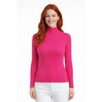Fuşya Yarım Balıkçı Yaka Polyester Karışımlı Fitilli Kazak - Standart - Fuşya
