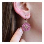 Fuşya Zirkon Taşlı Kutup Yıldızı Yuvarlak Rose Gold Kaplama Gümüş Küpe