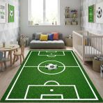 Futbol Sahası Desenli Çocuk Odası Halısı – Kaymaz Tabanlı Yıkanabilir Dijital Baskı Halı Dijital