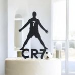 Futbolcu Silueti CR7 Pasta Süsü, Siyah, 7 Numaralı Forma, Yıkanabilir Pasta Süsü