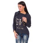 FUTURO FASHION® Kadın Rahat Degaje Yaka Üst Uzun Kollu Kazak Bol Kesim Geçmeli Bluz FZ84, denim, One Size