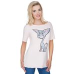 FUTURO FASHION Moda Bayanlar Karikatür Baskılı T Gömlek Tekne Boyun Komik Desen Nefes Uzun Tunik Bluz Şeftali FT2999