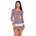 FUTURO FASHION Moda Seksi kadın Kepçe Boyun Mini Elbise Bodycon Düğmeler ile Pamuk 8078 Cappuccino 12 İngiltere (L)