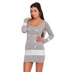 FUTURO FASHION Moda Seksi kadın Kepçe Boyun Mini Elbise Bodycon Düğmeleri ile Pamuk 8078 Ashen 12 İngiltere (L)