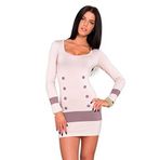 FUTURO FASHION Moda Seksi kadın Kepçe Boyun Mini Elbise Bodycon Düğmeleri ile Pamuk 8078 Bej 12 İngiltere (L)