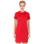 FUTURO FASHION Moda Zarif Kalem Elbise Yaka Ekibi Boyun Kısa Kollu FA385 Kırmızı 14 İngiltere (XL)