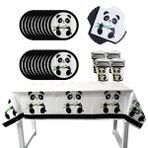 Fuwraixis 61 Panda temalı parti yemek takımı, siyah ve beyaz panda yemek takımı, çocuk doğum günü parti sofra takımı, peçete masa örtüsü, kağıt bardak ve tabak tabak seti, 20 kişilik