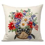 FUYUCHEN 4 Temmuz Okaliptüs Çiçekleri Kırlent Kılıfı 45 x 45 cm Amerika Bayrağı Yay Vatansever Bağımsızlık Anma Günü Yastık Kılıfı Kanepe Dekorasyonu için