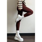 FV Kadın Yüksek Bel Dayanıklı Örme Kumaş Spor Tayt Toparlayıcı, Kahverengi, 3XL