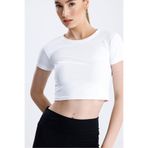 FV Lıcralı Crop Tişört, Kadın, Beyaz, M Beden