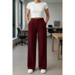 FV Palazzo Oversize Orjinal Kesim Bordo Kadın Pantolon, 36 Beden