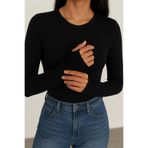 FV Parmak Geçmeli Sıfır Yaka Kadın Body, Siyah, XL