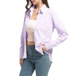 FWAY Kadın çizgili üst giyim, tişört, uzun kollu, şık, V yaka, bluz, gömlek, düğmeli gündelik basic üst giyim, lila- 1, XXL