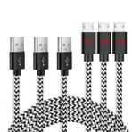 FWCLO Mikro USB Kablosu Android Şarj Cihazı, Mikro USB Şarj Kablosu, Android Naylon Örgülü için Mikro USB Hızlı Şarj Kabloları Galaxy S7 Edge S6 S5 Note 5, Kindle (Beyaz Siyah, 10/10/10FT) ile Uyumlu