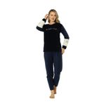 Fwn 3012 Peluş Welsoft Polar Kışlık Yumoş Kadın Pijama Takımı (Lacivert-Beyaz, L)