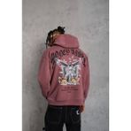 Fy Butik Erkek Kordon Ipli Baskılı Kapüşonlu Sweatshirt - Gül Kurusu