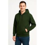 Fy Butik Erkek Üç Iplik Kapüşonlu Tam Fermuarlı Kanguru Çepli Sweatshirt Hoodie - Haki - 2XL