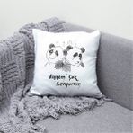 FY Group Anneler Günü Panda Tasarımlı Yastık Kılıfı A67 - 38*38 cm - Beyaz
